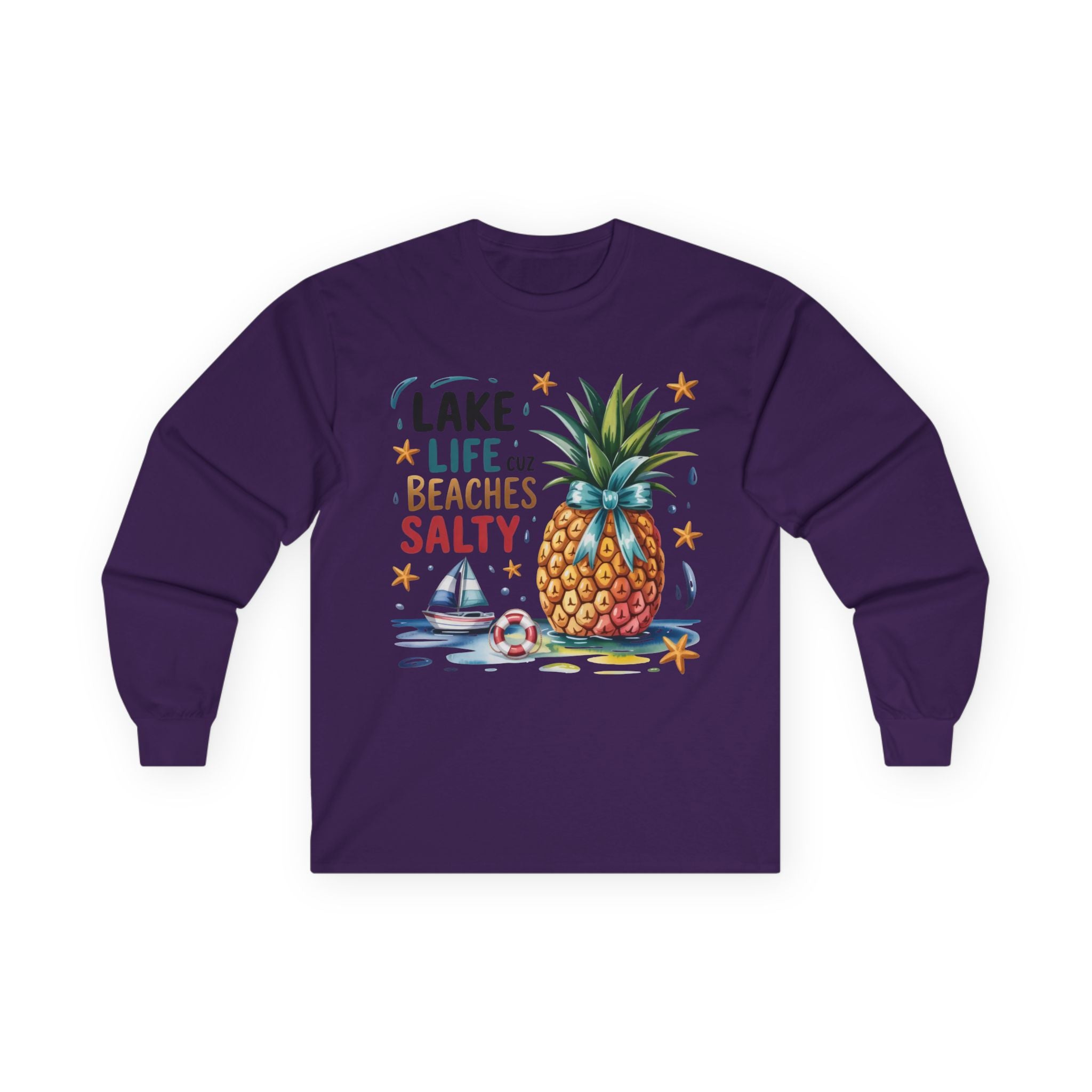 "Lake Life Cuz Beaches Salty" Pineapple Beach Graphic Long Sleeve Tee