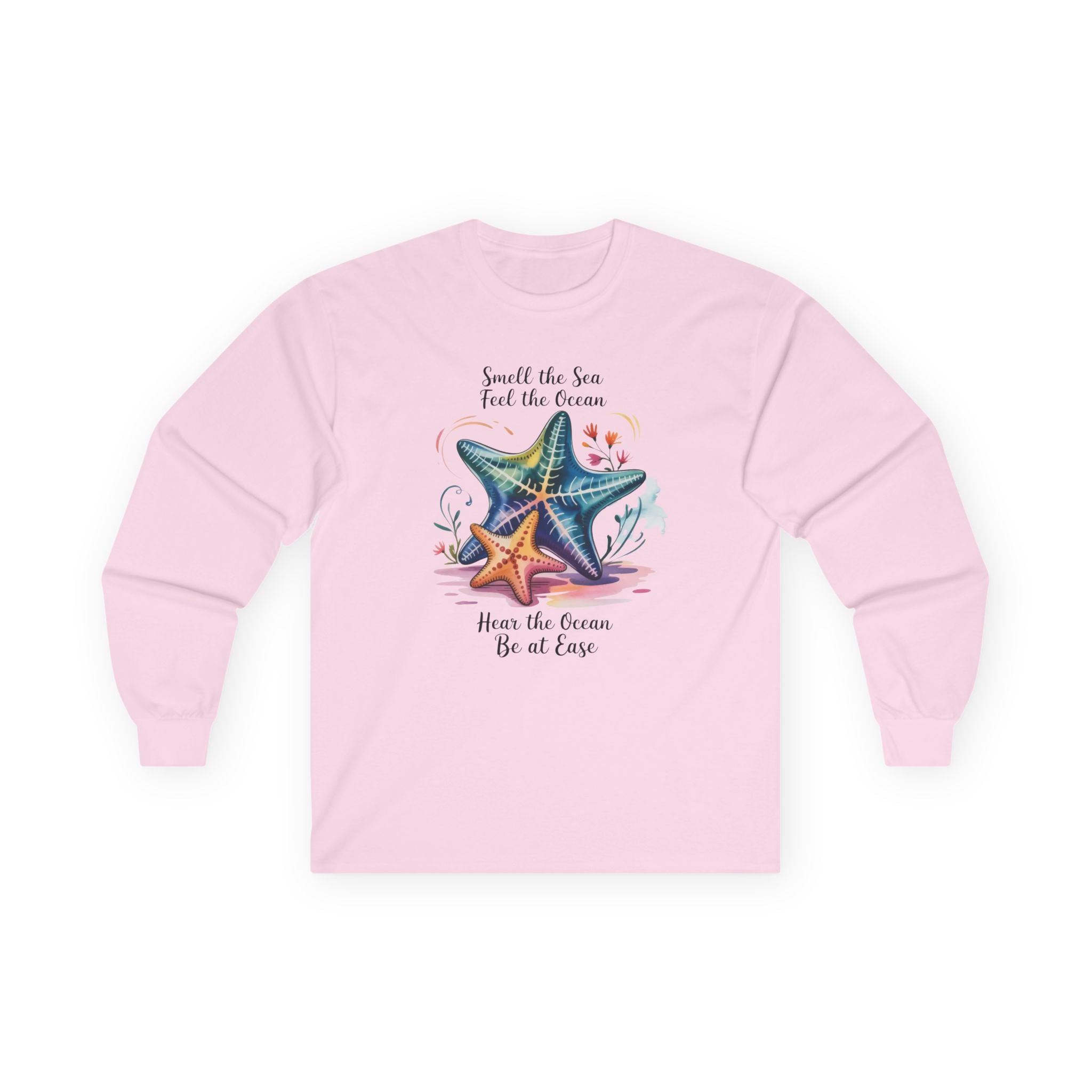 "Smell the Sea, Feel the Ocean" Coastal Starfish Beach Long Sleeve Tee