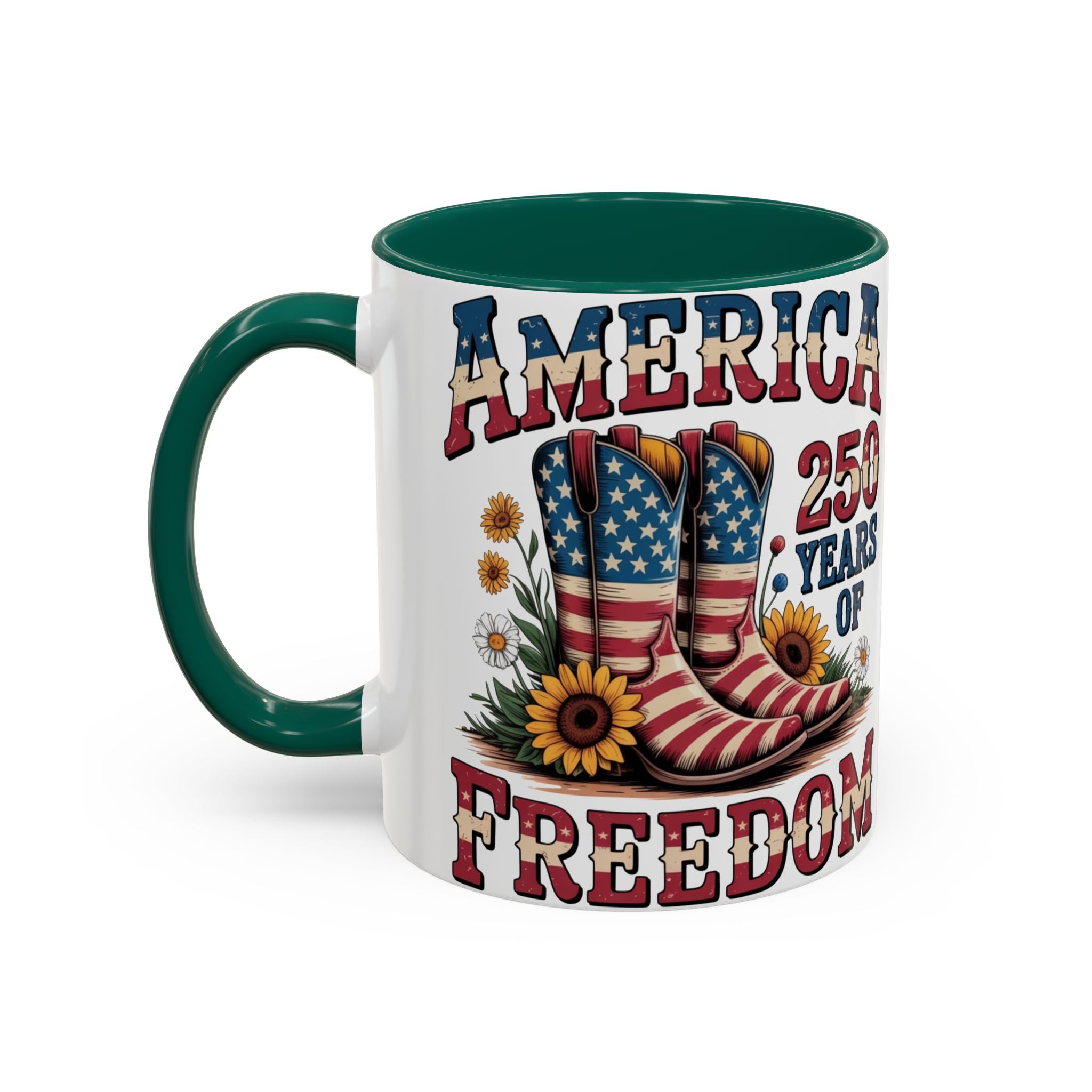 America 250 Years of Freedom Coffee Mug — Patriotic 11oz/15oz Ceramic Mug