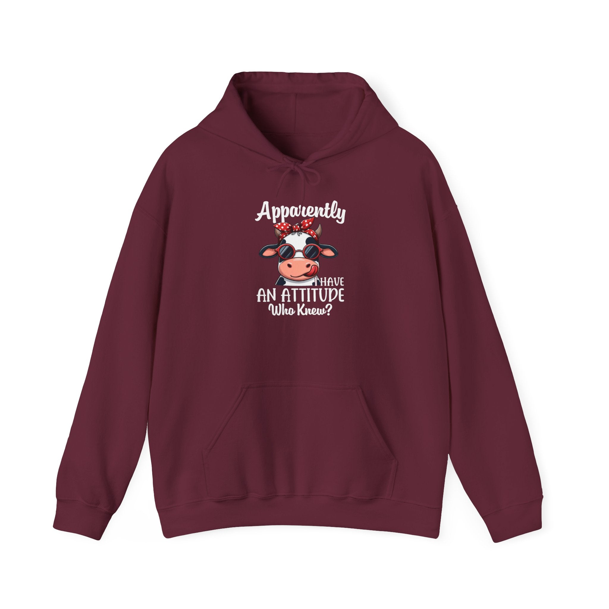 "Apparently I Have an Attitude Who Knew?" Funny Farm Animal Sweatshirt-Cow with Attitude Hoodie