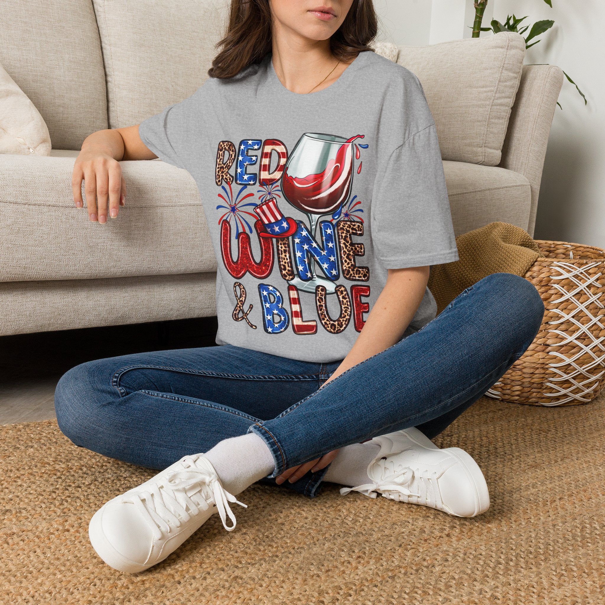 Patriotic "Red Wine & Blue" -4th of July Wine Lover Tee