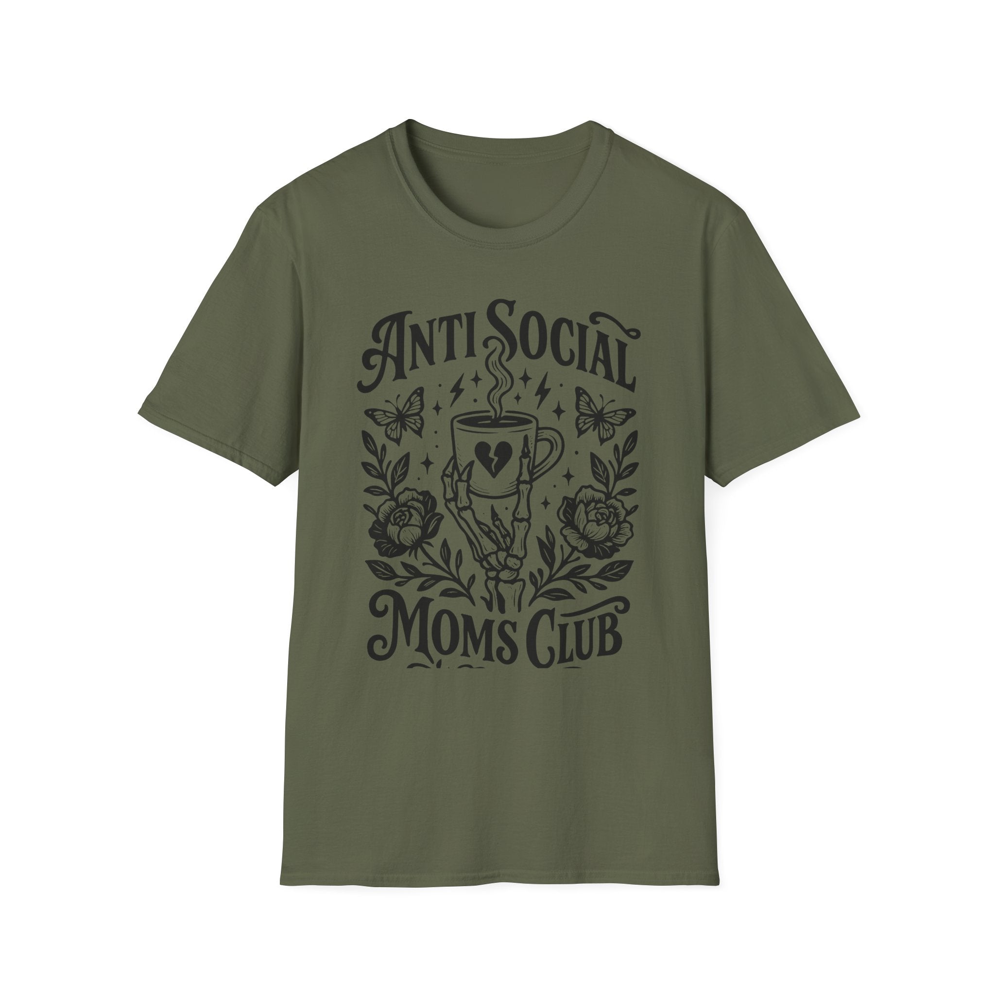 Anti Social Moms Club T-Shirt — Graphic Coffee & Floral Tee for Introverted Moms