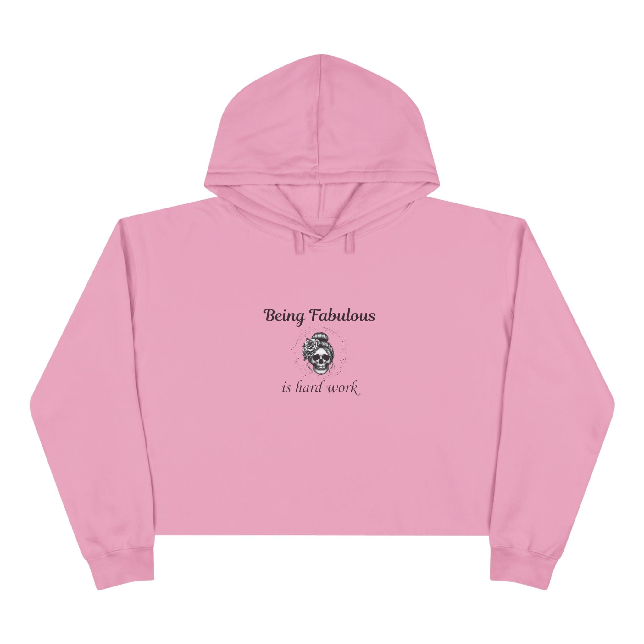 "Being Fabulous Is Hard Work" Skull Graphic-Cropped Hoodie