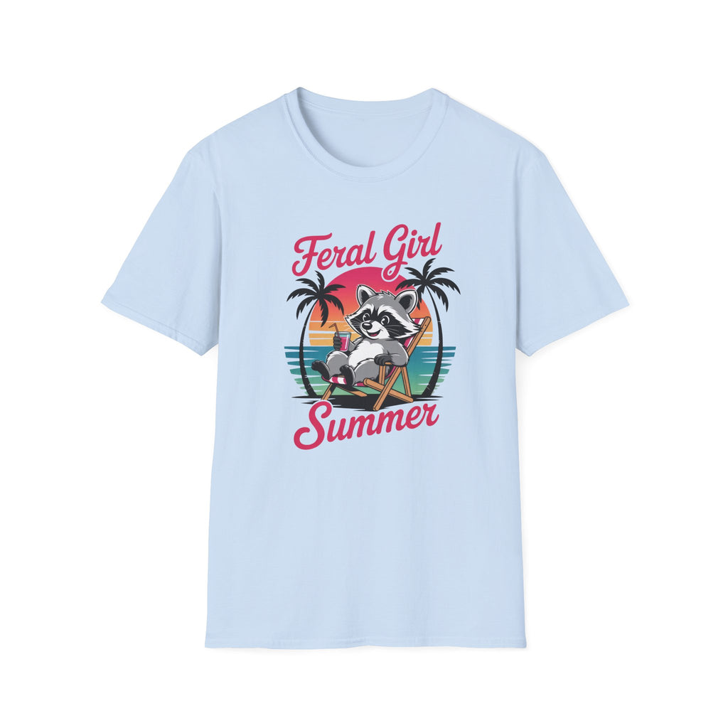 Feral Girl Summer Raccoon Beach Retro Graphic Tee