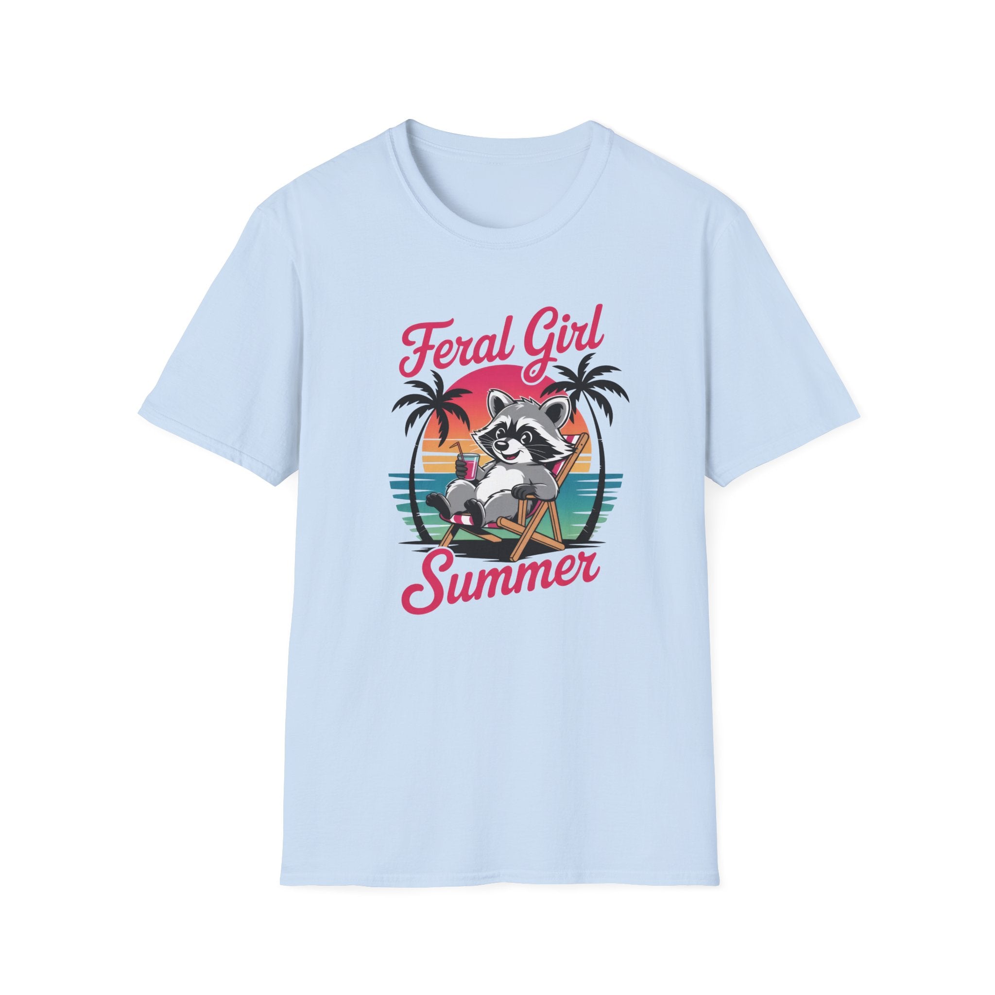 Feral Girl Summer Raccoon Beach Retro Graphic Tee