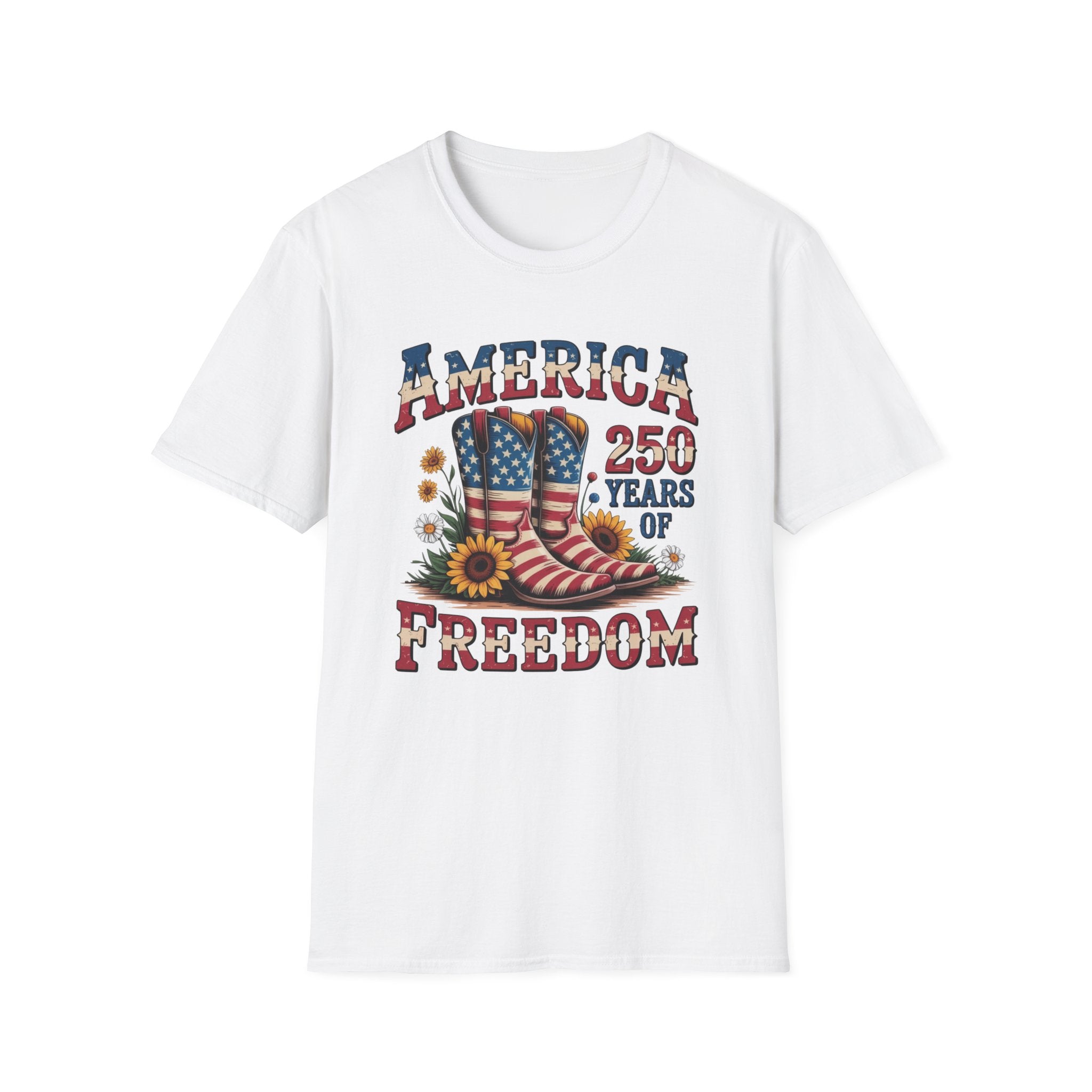 Patriotic Cowboy Boots & Sunflowers America 250 Years of Freedom T-Shirt
