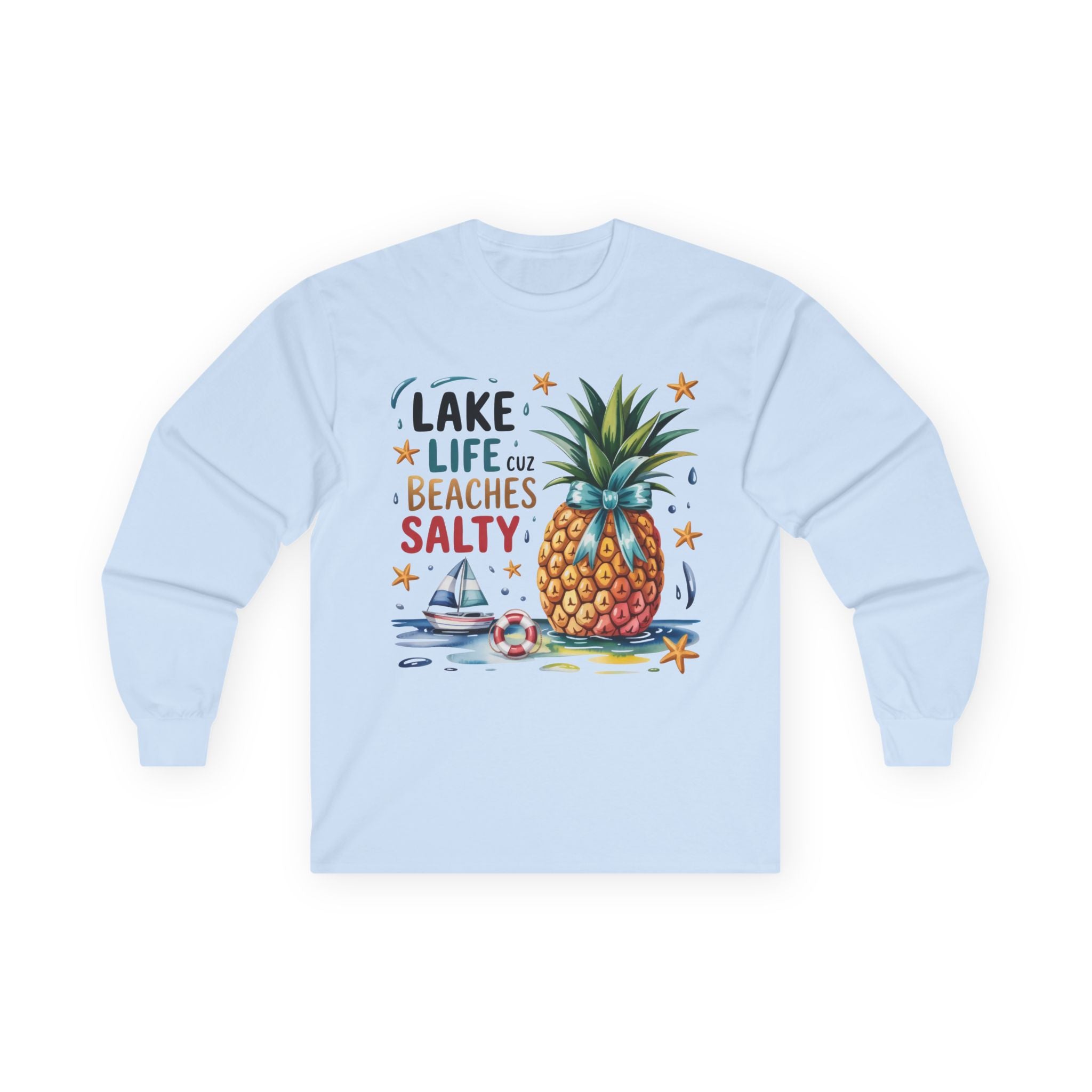 "Lake Life Cuz Beaches Salty" Pineapple Beach Graphic Long Sleeve Tee
