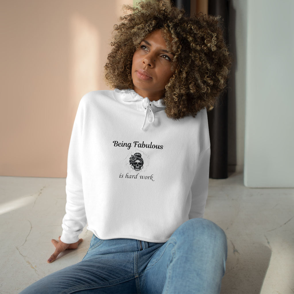 "Being Fabulous Is Hard Work" Skull Graphic-Cropped Hoodie