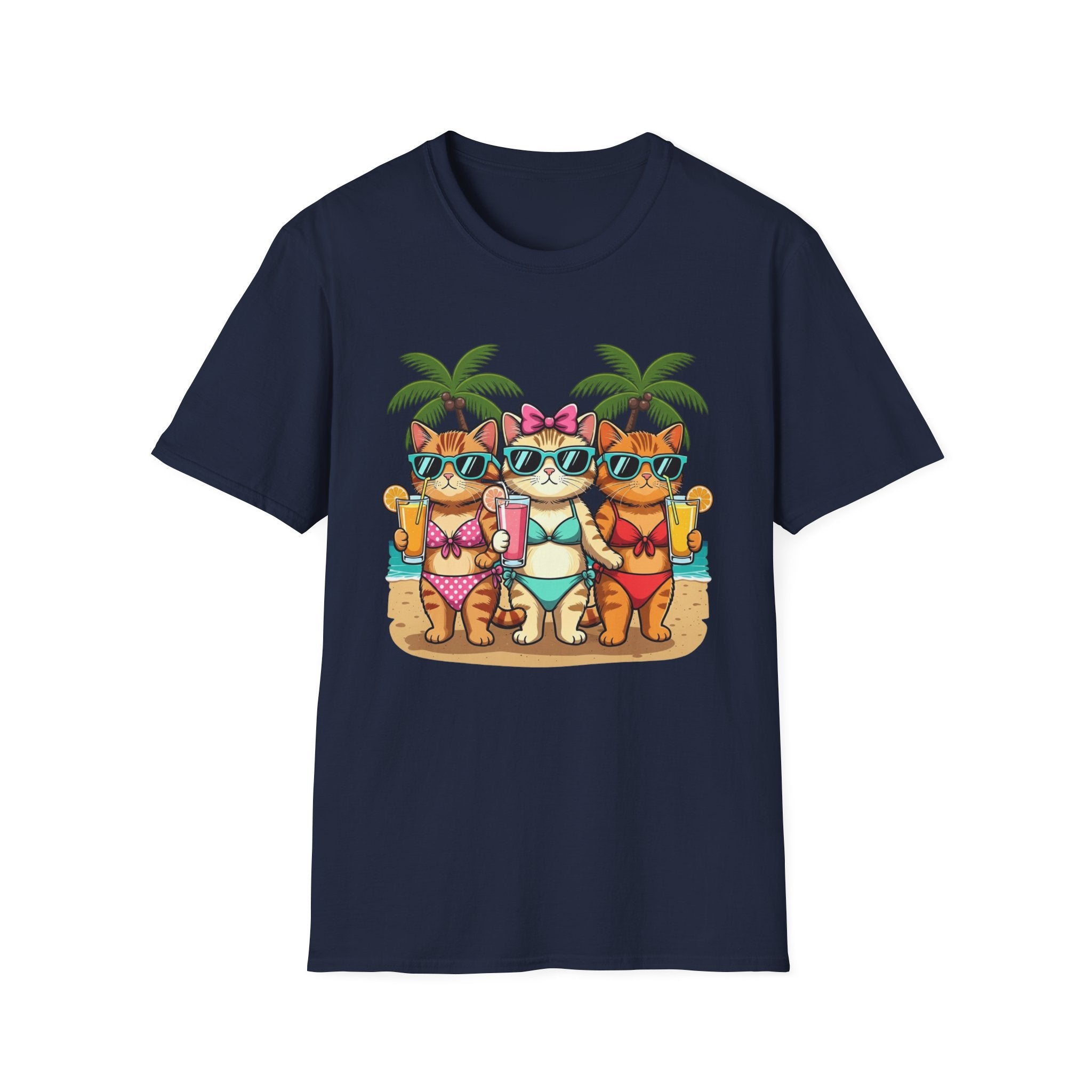 Cute Summer Cat Beach Trio in Sunglasses Graphic Tee
