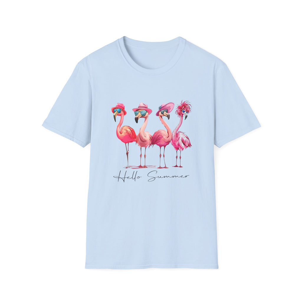 Hello Summer Flamingo Friends Whimsical Graphic T-Shirt