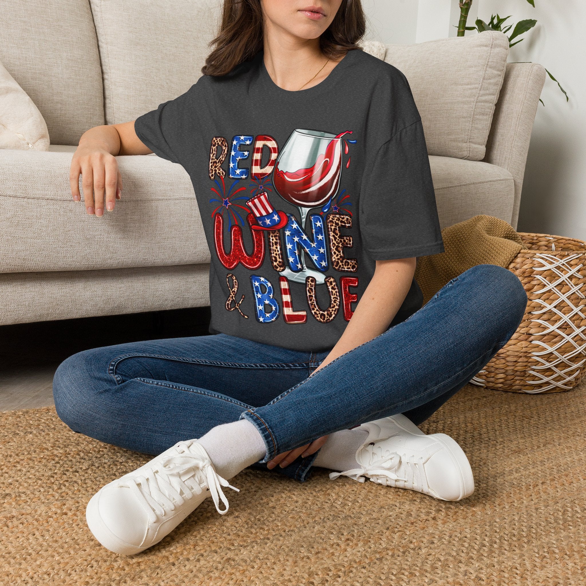 Patriotic "Red Wine & Blue" -4th of July Wine Lover Tee