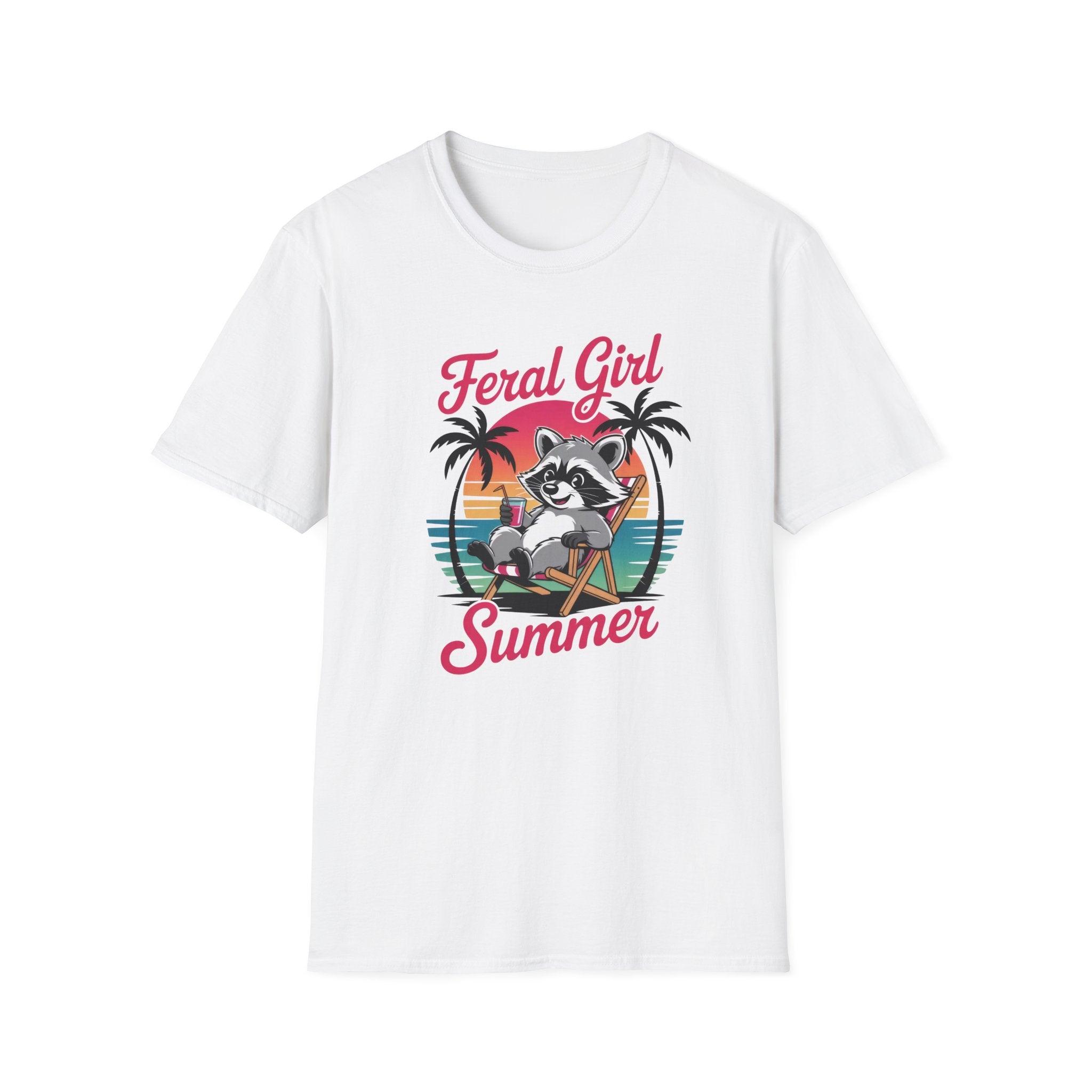 Feral Girl Summer Raccoon Beach Retro Graphic Tee