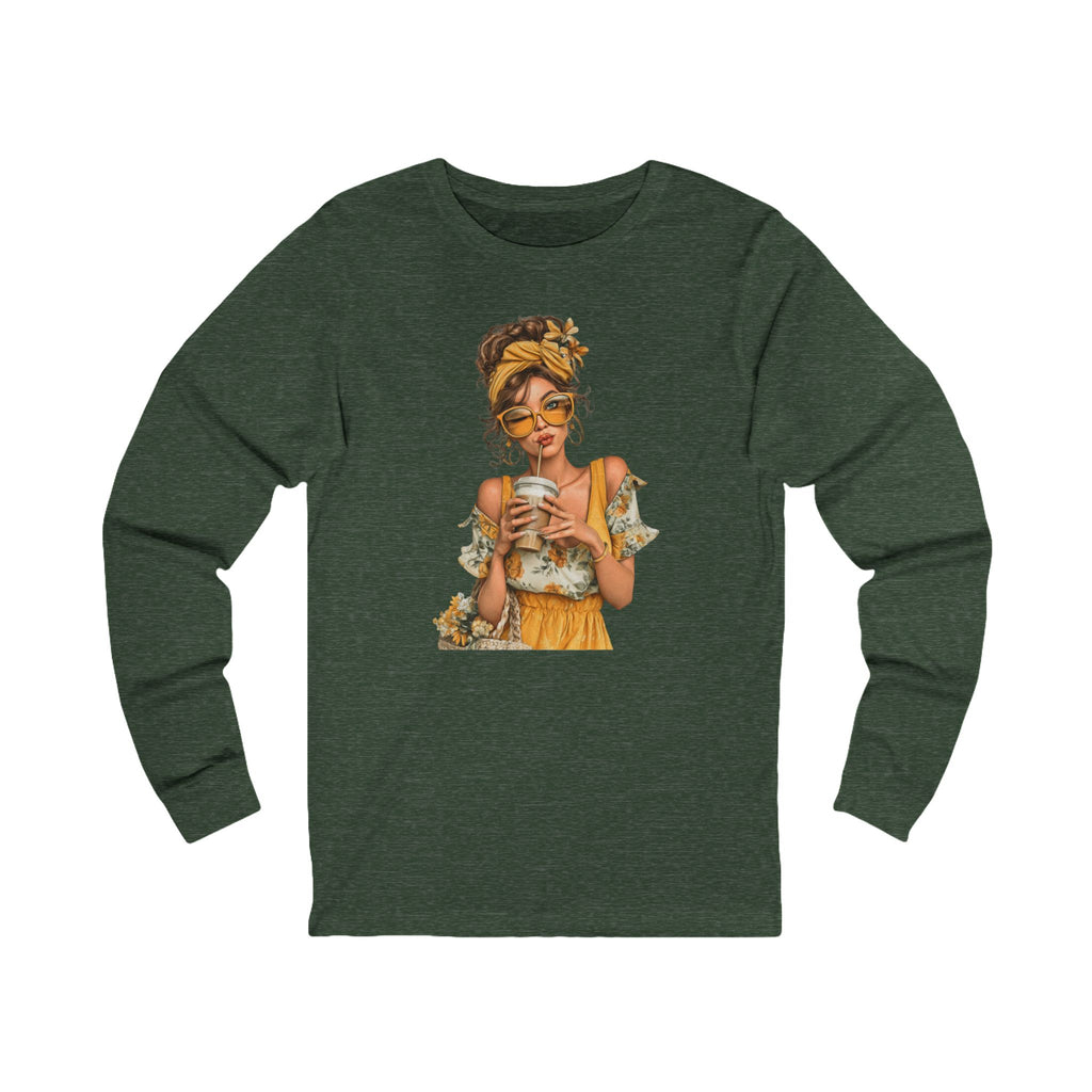 Coffee & Sunshine Relaxed Boho Woman Graphic Long Sleeve Tee
