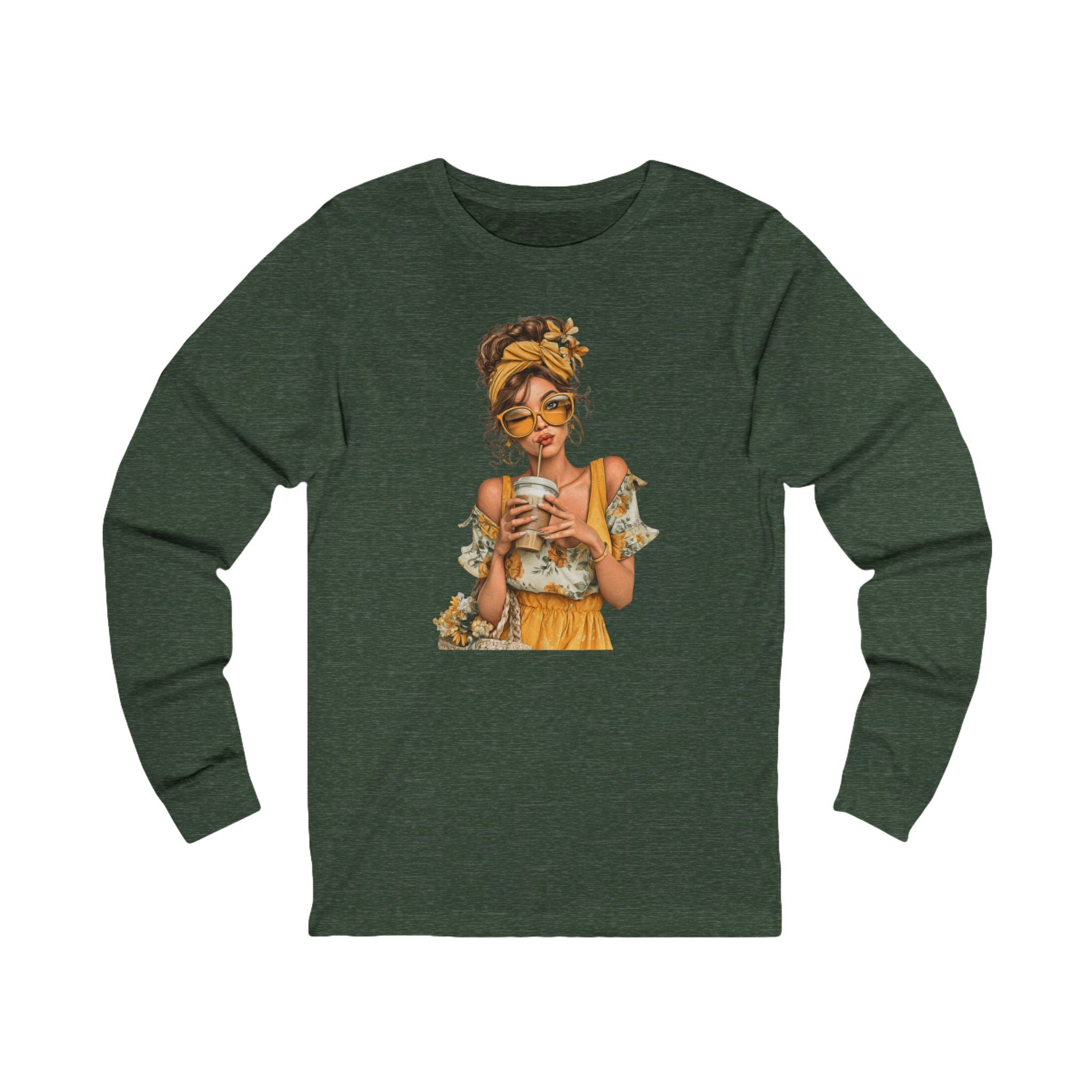 Coffee & Sunshine Relaxed Boho Woman Graphic Long Sleeve Tee
