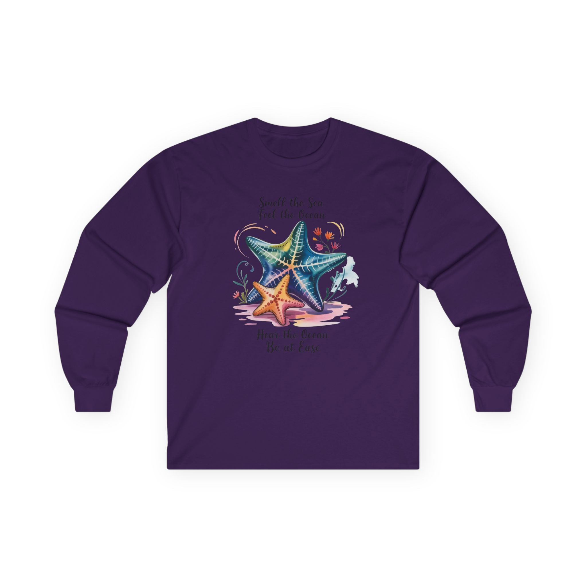 "Smell the Sea, Feel the Ocean" Coastal Starfish Beach Long Sleeve Tee