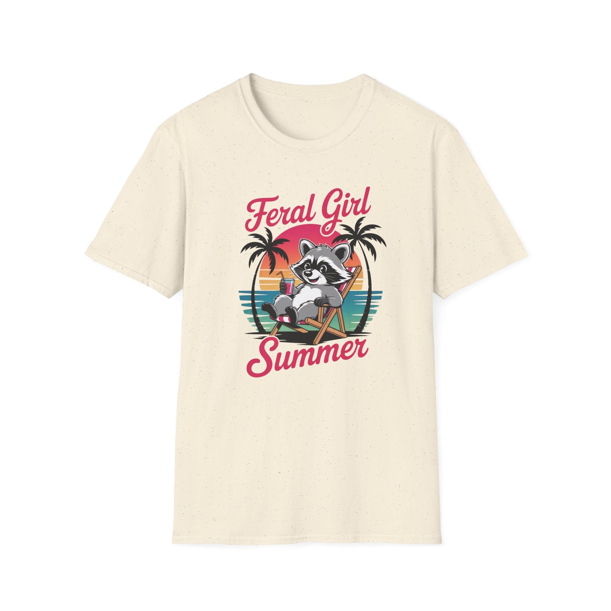 Feral Girl Summer Raccoon Beach Retro Graphic Tee