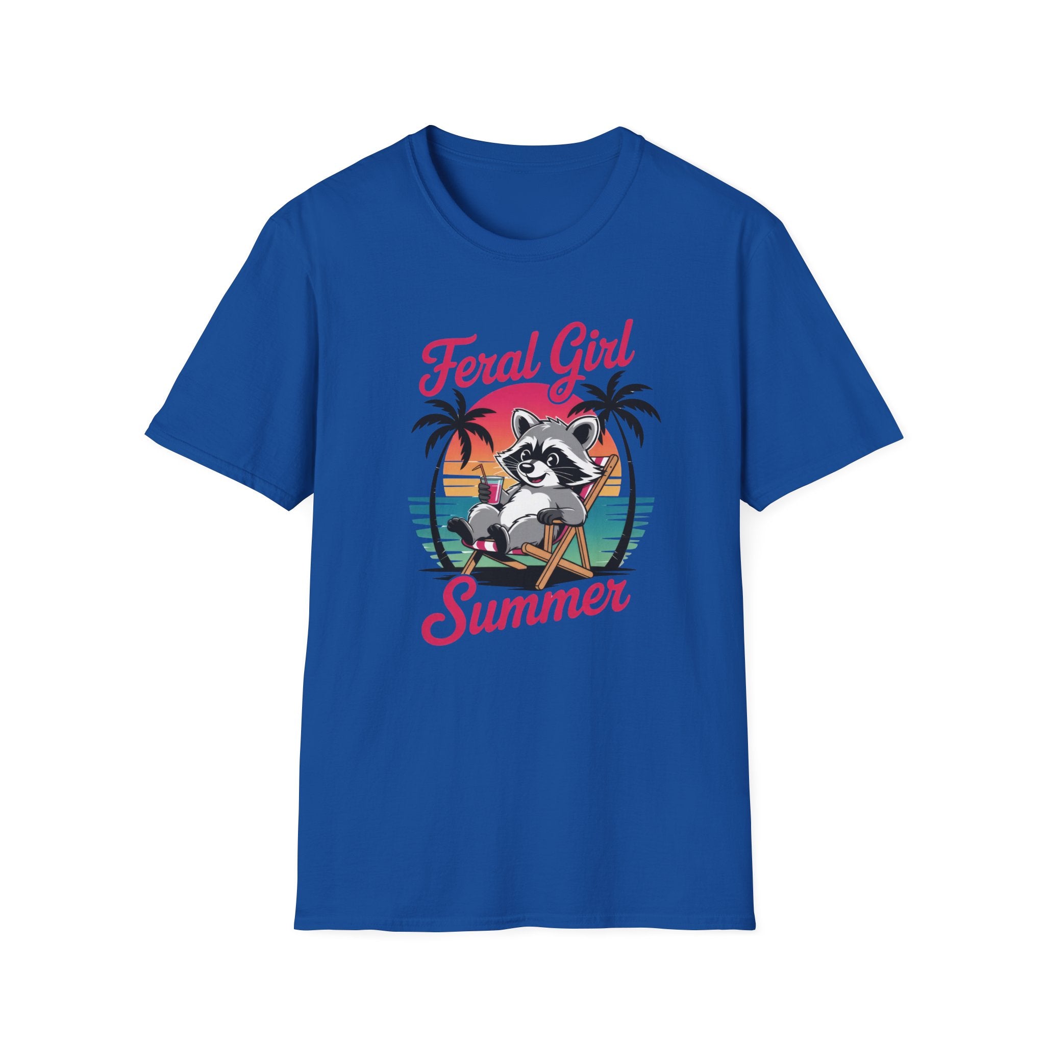 Feral Girl Summer Raccoon Beach Retro Graphic Tee