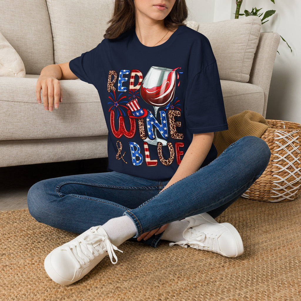 Patriotic "Red Wine & Blue" -4th of July Wine Lover Tee
