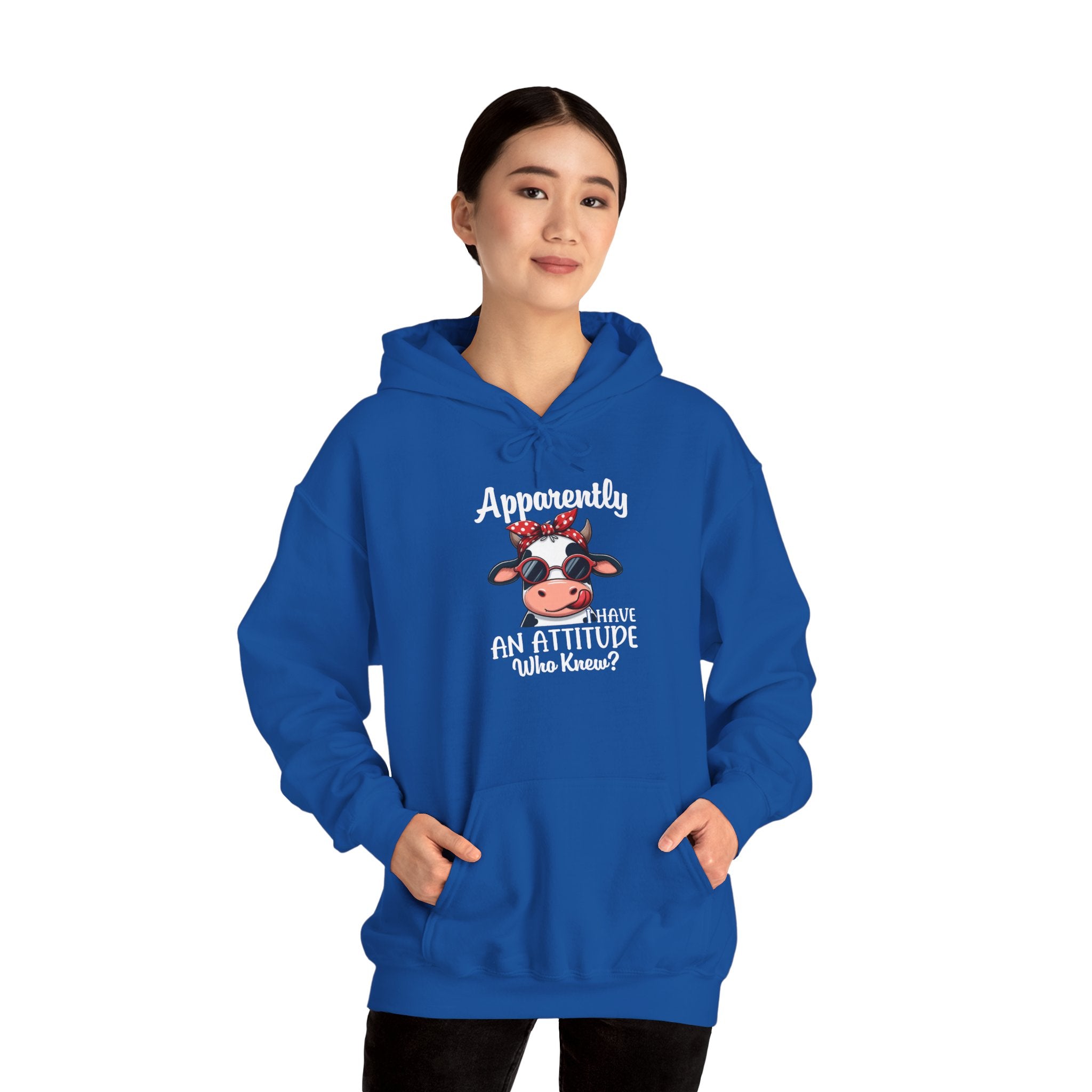 "Apparently I Have an Attitude Who Knew?" Funny Farm Animal Sweatshirt-Cow with Attitude Hoodie