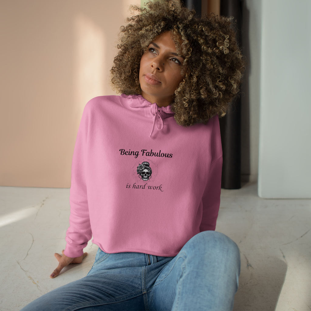 "Being Fabulous Is Hard Work" Skull Graphic-Cropped Hoodie